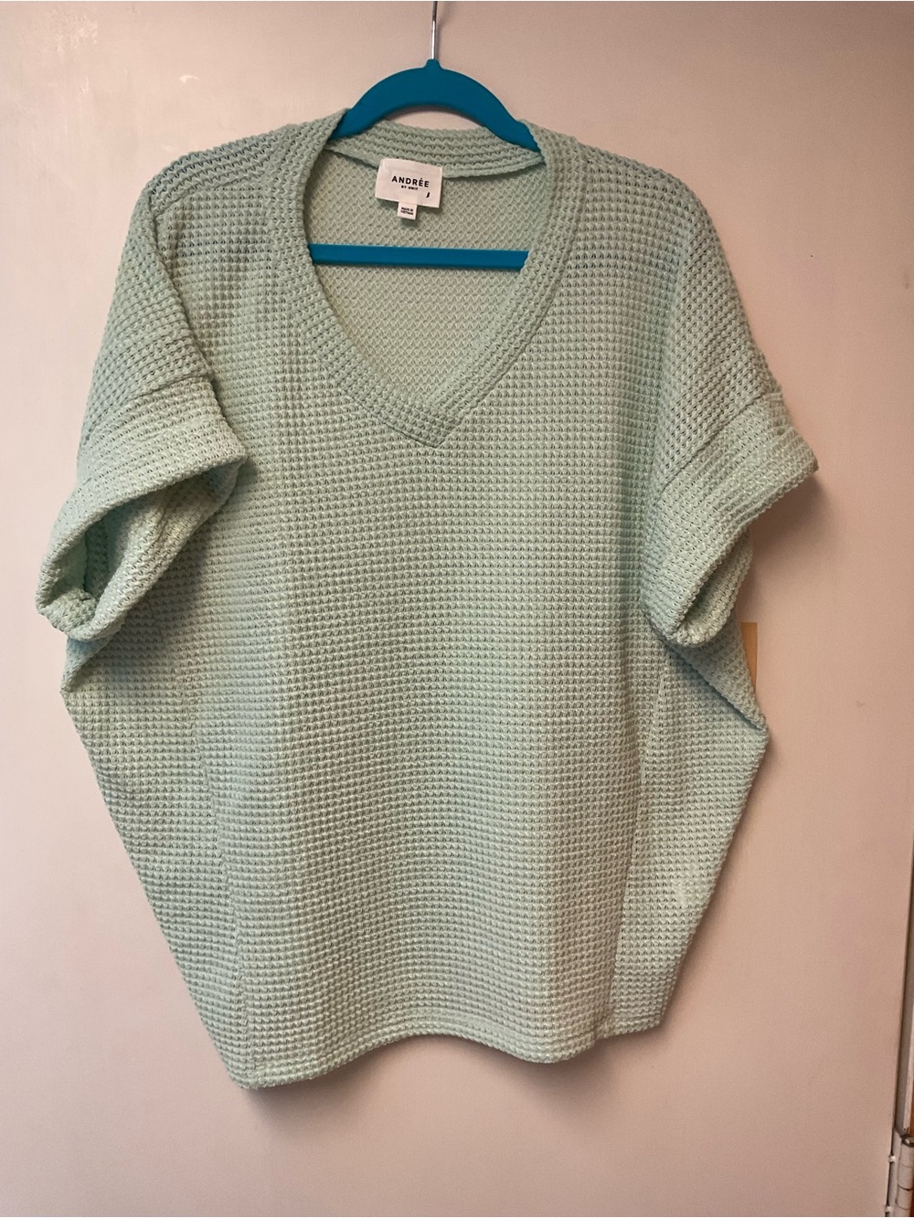 Andree Mint Green Waffle V-Neck Sweater Top
